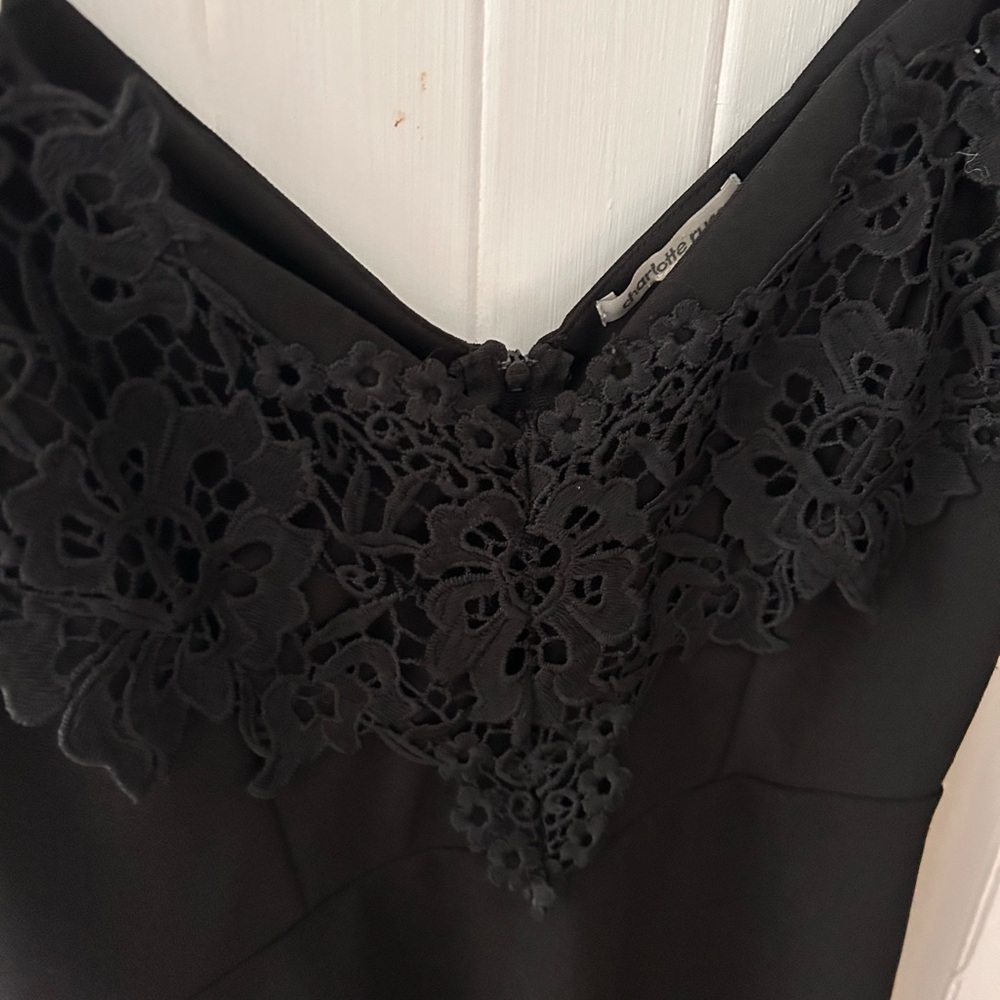 Charlotte Russe Black Lace Detail Dress with Straps and Back Slit, EXCELLENT UC - Picture 7 of 11